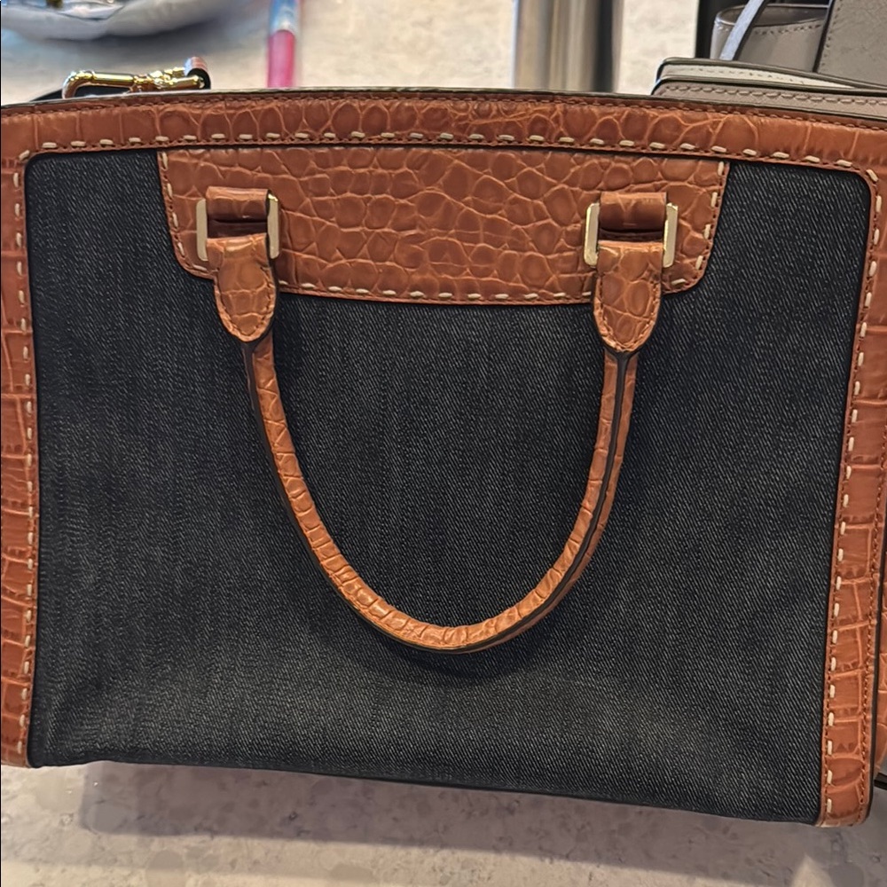 Michael Kors Denim and Brown Satchel with Crocodile Texture - Picture 3 of 3